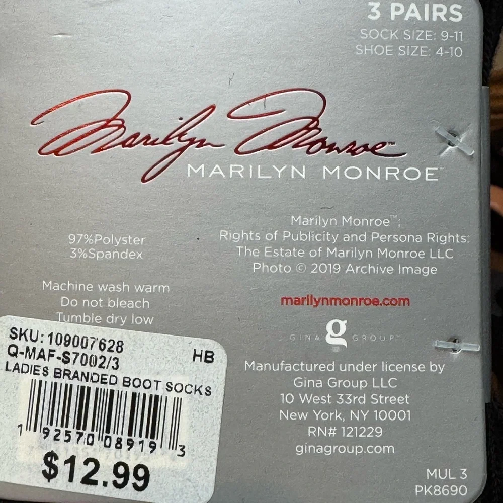 NWT MARILYN MONROE Women's Black and Gray Boot Socks - 6 Pairs
